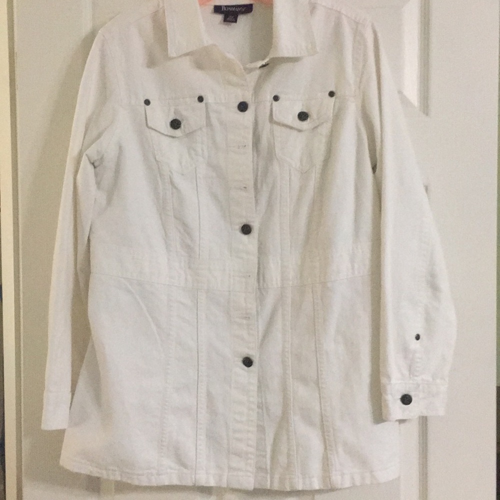 Long white denim jacket